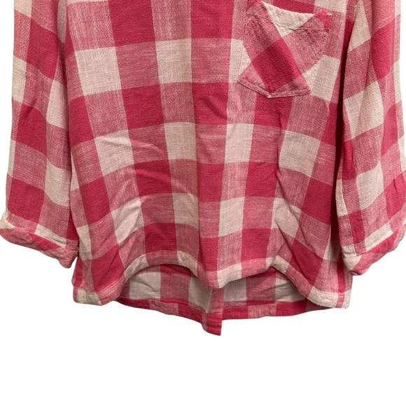 Orvis pink and white checkered plaid linen blend top buttons on back Medium - Picture 5 of 11